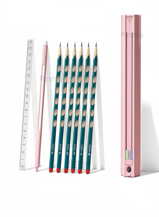 Parshya Compact Pencil Holder Case with Built-in Ruler, Eraser & Sharpener | Lightweight Drop-Resistant Stationery Organizer Box for Kids & Students | Portable Multi-Function Pencil Box - Image 1
